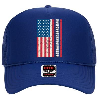 Piano Lover American Flag Patriotic Players Pianist Gift High Crown Mesh Back Trucker Hat