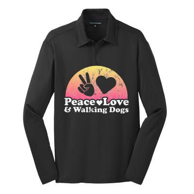 Peace Love and Walking Dogs Dog Walking Silk Touch Performance Long Sleeve Polo