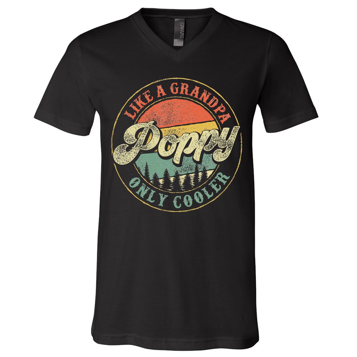 Poppy Like A Grandpa Only Cooler Vintage Retro Poppy Grandpa V-Neck T-Shirt