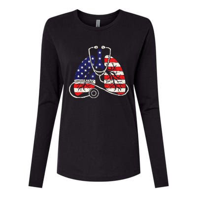 Patriotic Lungs American Flag Respiratory Therapist Womens Cotton Relaxed Long Sleeve T-Shirt