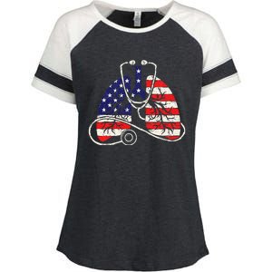 Patriotic Lungs American Flag Respiratory Therapist Enza Ladies Jersey Colorblock Tee