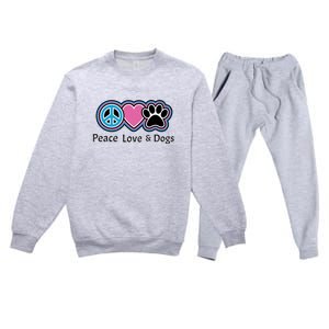 Peace Love And Dogs Great Gift Peace Sign Heart Paw Gift Premium Crewneck Sweatsuit Set