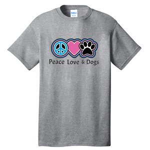 Peace Love And Dogs Great Gift Peace Sign Heart Paw Gift Tall T-Shirt