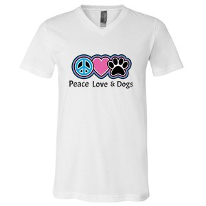 Peace Love And Dogs Great Gift Peace Sign Heart Paw Gift V-Neck T-Shirt