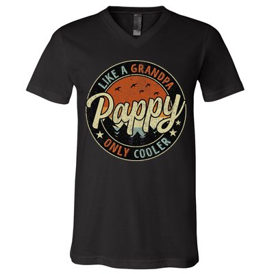 Pappy Like A Grandpa Only Cooler Vintage Retro Father's Day V-Neck T-Shirt