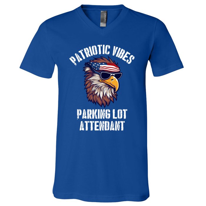 Parking Lot Attendant Eagle July 4th American Flag Usa Funny Gift V-Neck T-Shirt