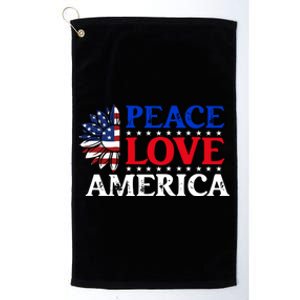 Peace Love America Sunflower 4th Of July American Flag Gift Platinum Collection Golf Towel