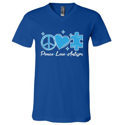 Peace Love Autism Gift Autism Awareness Quote Proud Autistic Gift V-Neck T-Shirt