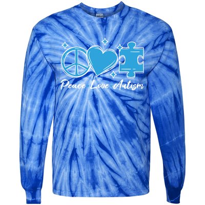 Peace Love Autism Gift Autism Awareness Quote Proud Autistic Gift Tie-Dye Long Sleeve Shirt