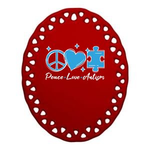 Peace Love Autism Gift Autism Awareness Quote Proud Autistic Gift Ceramic Oval Ornament