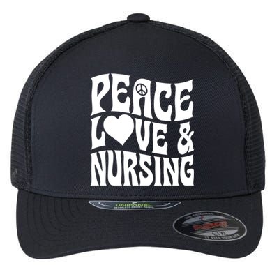 Peace Love And Nursing Heart Psychedelic Hippie Peace Symbol Great Gift Flexfit Unipanel Trucker Cap