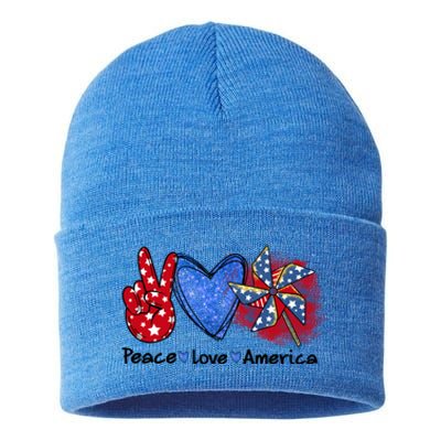 Peace Love America Gift Sustainable Knit Beanie