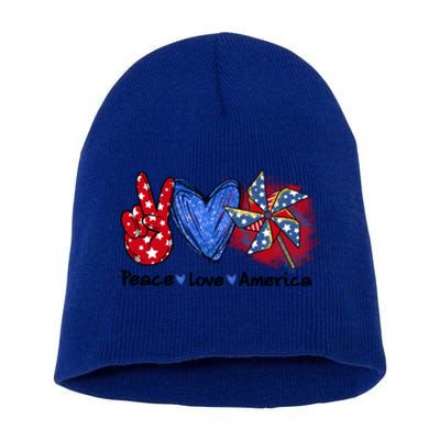 Peace Love America Gift Short Acrylic Beanie