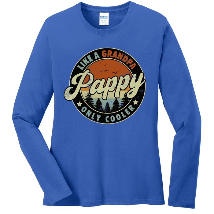 Pappy Like A Grandpa Only Cooler Vintage Retro Fathers Day Ladies Long Sleeve Shirt