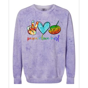 Peace Love Art Painting Palette Cute Art Teacher Gifts Colorblast Crewneck Sweatshirt