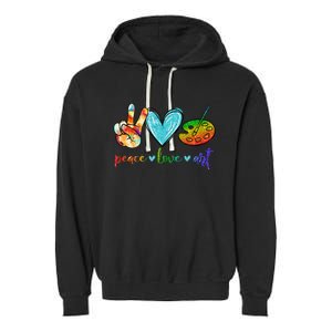 Peace Love Art Painting Palette Cute Art Teacher Gifts Garment-Dyed Fleece Hoodie