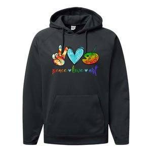 Peace Love Art Painting Palette Cute Art Teacher Gifts Performance Fleece Hoodie