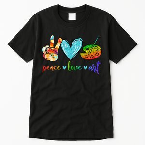 Peace Love Art Painting Palette Cute Art Teacher Gifts Tall T-Shirt