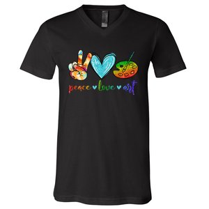 Peace Love Art Painting Palette Cute Art Teacher Gifts V-Neck T-Shirt