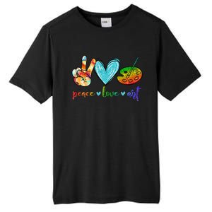 Peace Love Art Painting Palette Cute Art Teacher Gifts Tall Fusion ChromaSoft Performance T-Shirt