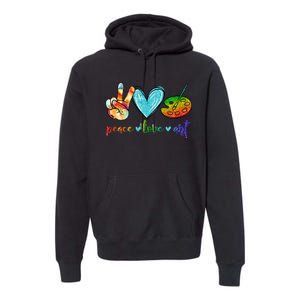 Peace Love Art Painting Palette Cute Art Teacher Gifts Premium Hoodie