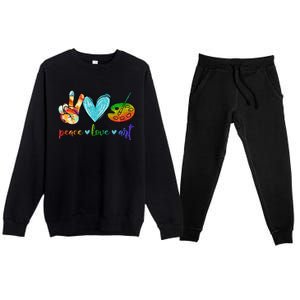 Peace Love Art Painting Palette Cute Art Teacher Gifts Premium Crewneck Sweatsuit Set