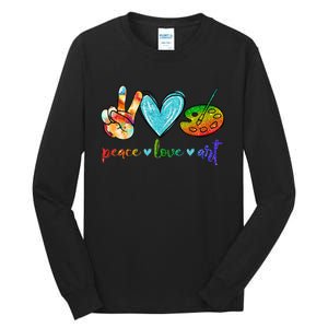 Peace Love Art Painting Palette Cute Art Teacher Gifts Tall Long Sleeve T-Shirt