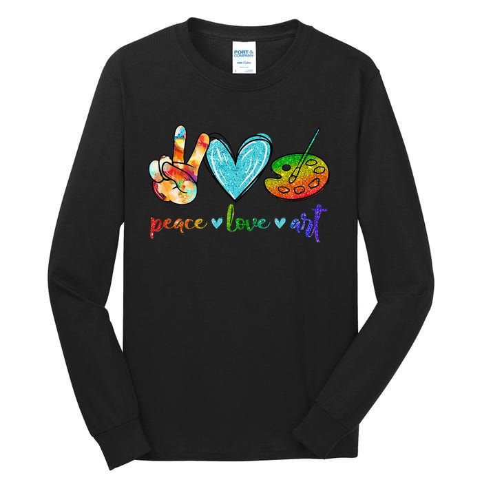 Peace Love Art Painting Palette Cute Art Teacher Gifts Tall Long Sleeve T-Shirt