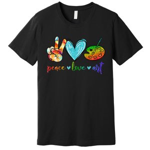 Peace Love Art Painting Palette Cute Art Teacher Gifts Premium T-Shirt