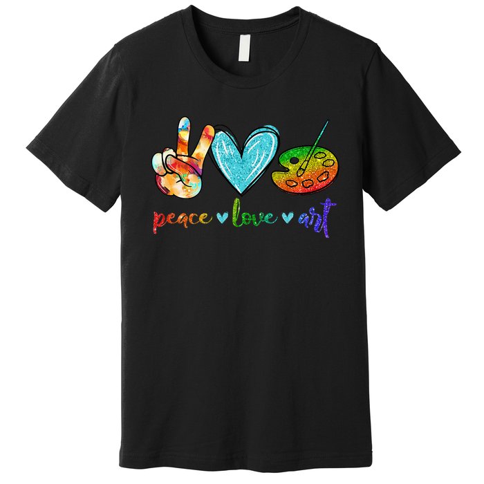 Peace Love Art Painting Palette Cute Art Teacher Gifts Premium T-Shirt