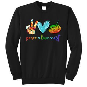 Peace Love Art Painting Palette Cute Art Teacher Gifts Tall Sweatshirt