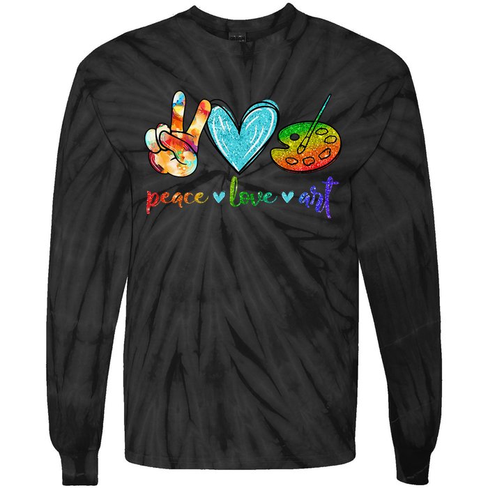 Peace Love Art Painting Palette Cute Art Teacher Gifts Tie-Dye Long Sleeve Shirt