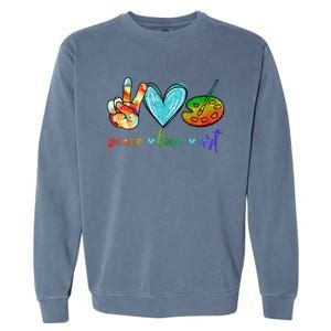 Peace Love Art Painting Palette Cute Art Teacher Gifts Garment-Dyed Sweatshirt