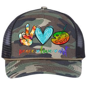 Peace Love Art Painting Palette Cute Art Teacher Gifts Retro Rope Trucker Hat Cap