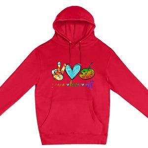 Peace Love Art Painting Palette Cute Art Teacher Gifts Premium Pullover Hoodie