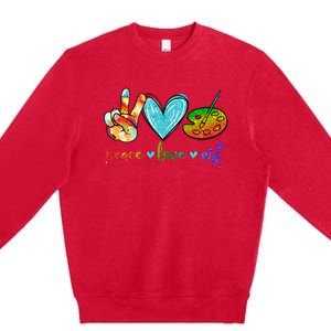 Peace Love Art Painting Palette Cute Art Teacher Gifts Premium Crewneck Sweatshirt