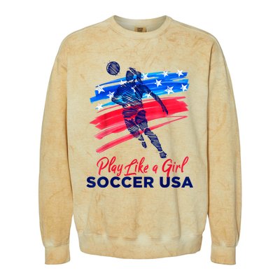 Play Like A Girl USA Soccer Team USA Womens Football Colorblast Crewneck Sweatshirt