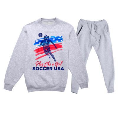 Play Like A Girl USA Soccer Team USA Womens Football Premium Crewneck Sweatsuit Set