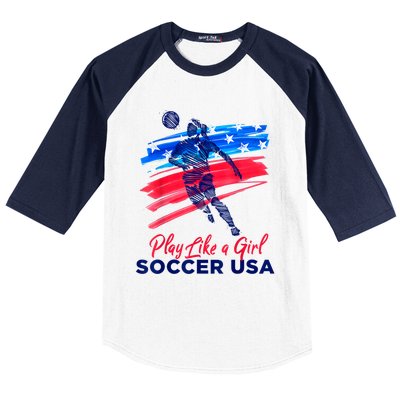 Play Like A Girl USA Soccer Team USA Womens Football Baseball Sleeve Shirt