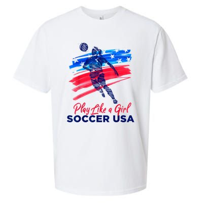 Play Like A Girl USA Soccer Team USA Womens Football Sueded Cloud Jersey T-Shirt