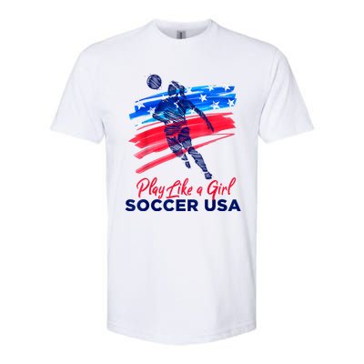 Play Like A Girl USA Soccer Team USA Womens Football Softstyle CVC T-Shirt