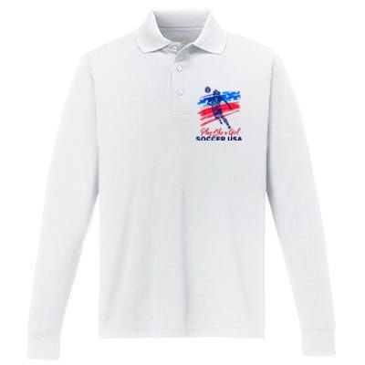 Play Like A Girl USA Soccer Team USA Womens Football Performance Long Sleeve Polo