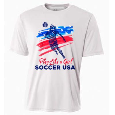 Play Like A Girl USA Soccer Team USA Womens Football Cooling Performance Crew T-Shirt