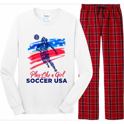 Play Like A Girl USA Soccer Team USA Womens Football Long Sleeve Pajama Set