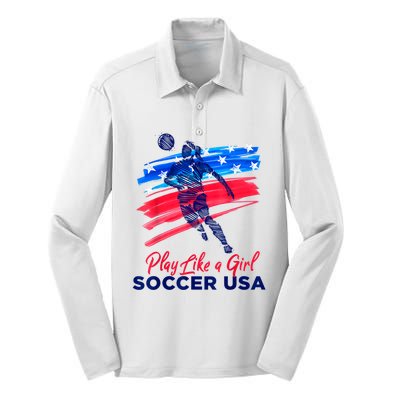 Play Like A Girl USA Soccer Team USA Womens Football Silk Touch Performance Long Sleeve Polo