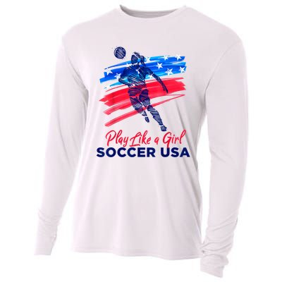 Play Like A Girl USA Soccer Team USA Womens Football Cooling Performance Long Sleeve Crew