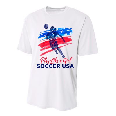 Play Like A Girl USA Soccer Team USA Womens Football Performance Sprint T-Shirt