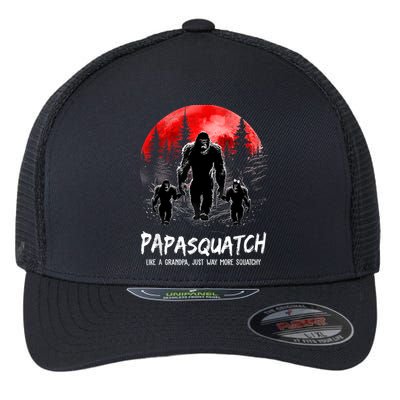 Papasquatch Like A Grandpa Just Way More Squatchy Funny Papa Flexfit Unipanel Trucker Cap