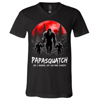 Papasquatch Like A Grandpa Just Way More Squatchy Funny Papa V-Neck T-Shirt