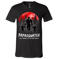 Papasquatch Like A Grandpa Just Way More Squatchy Funny Papa V-Neck T-Shirt
